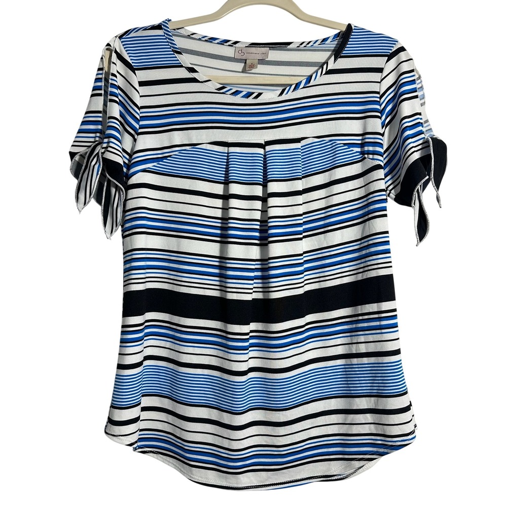 Dress‎ Barn Striped Short Sleeve Tunic Top Womens Size Small Blue Black White